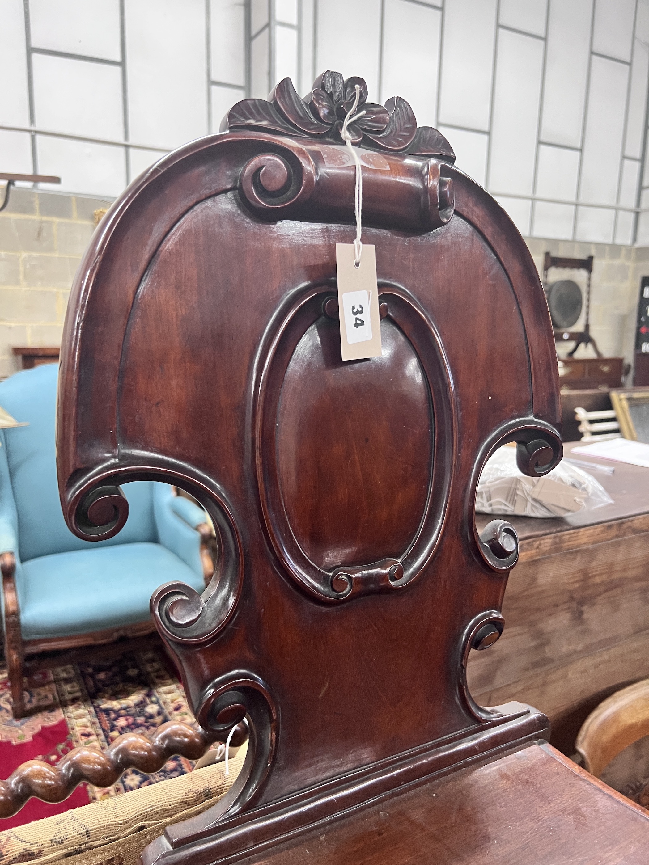 A Victorian mahogany hall chair, height 90cm